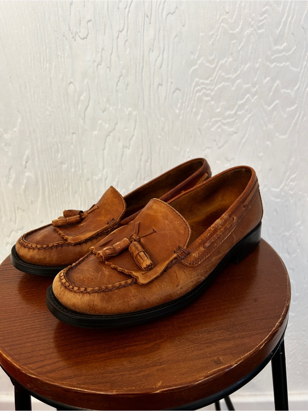 BASS Marietta Tassel Boat Loafer Leather Brown 7.5 Fisherman Fall Academia